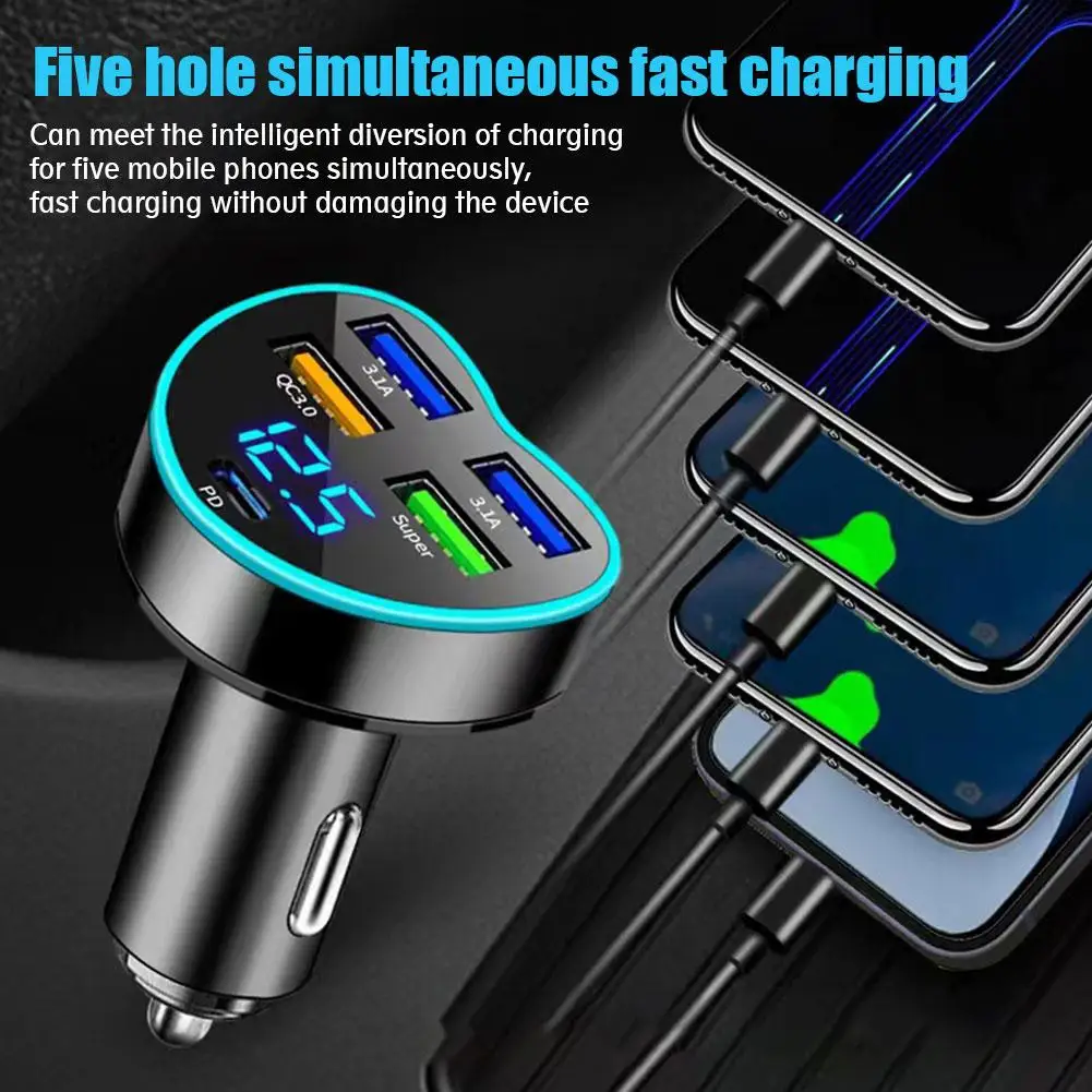 1pcs Car Charger Safety Protection QC3.0 Orange LED Interface Fast USB Charger Bluetooth Charging Adapter Car With E1N2