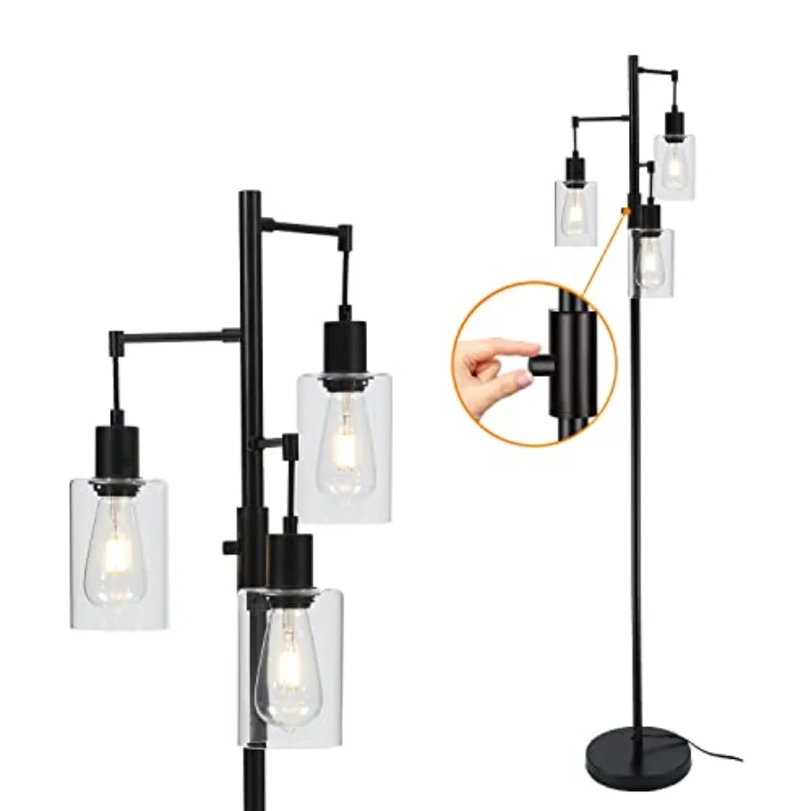 

3 Lights Floor Lamp, Industrial Tree Lamp for Living Room Bedroom, Modern Dimmable Farmhouse Standing Lamp, Tall Pole with Clea