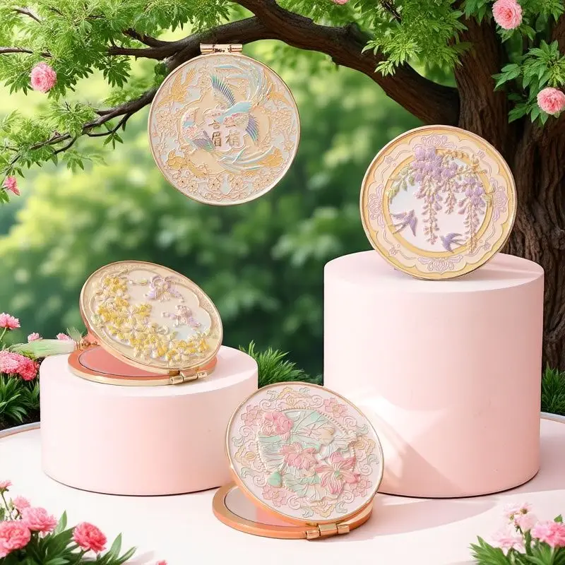 Portable Mirror Cultural and Creative Chinese Style Metal Handle Magnifying Glass Mirror Classical Pattern Souvenir
