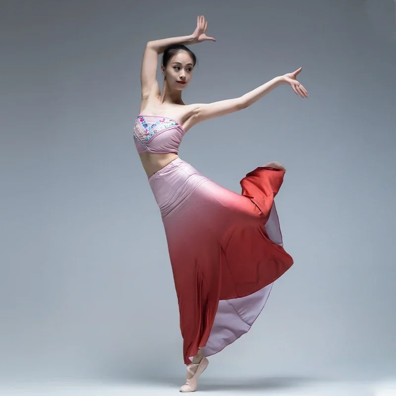 Chinese Traditional Peacock Dance Dress National Dance Costumes Dai Folk Fan Dance Long Mermaid Peacock Performance Clothing