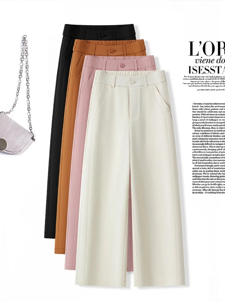 

Slim Wide Leg Pants Women's Summer Thin High Waist Nine Points Casual Straight Suit Pants Cotton Blend Comfortable Fit for Al...