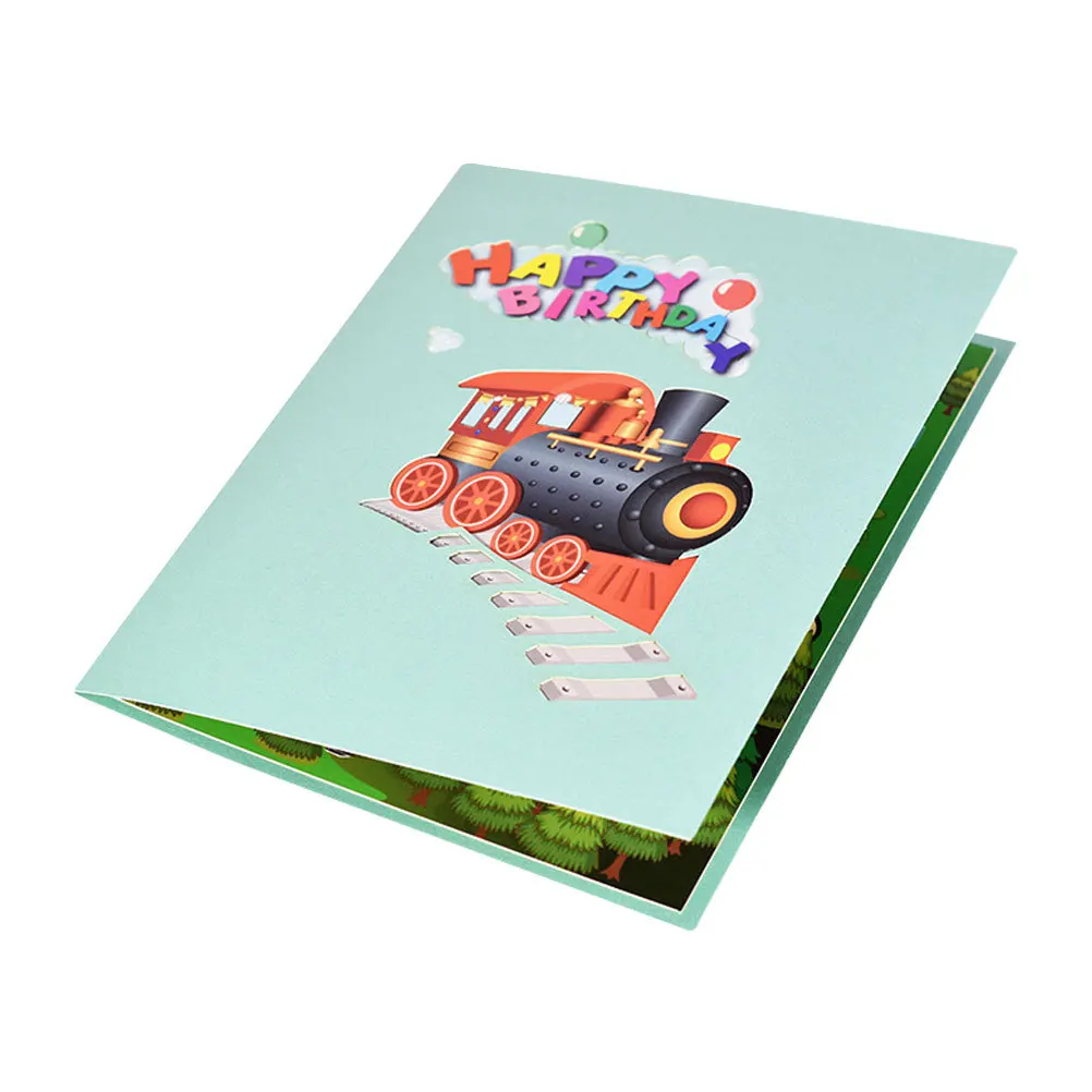 

1 set 3D Birthday Train Greeting Card Handmade Pop-Up Kids Birthday Cards Paper Blessing Card For Children Festival Gift