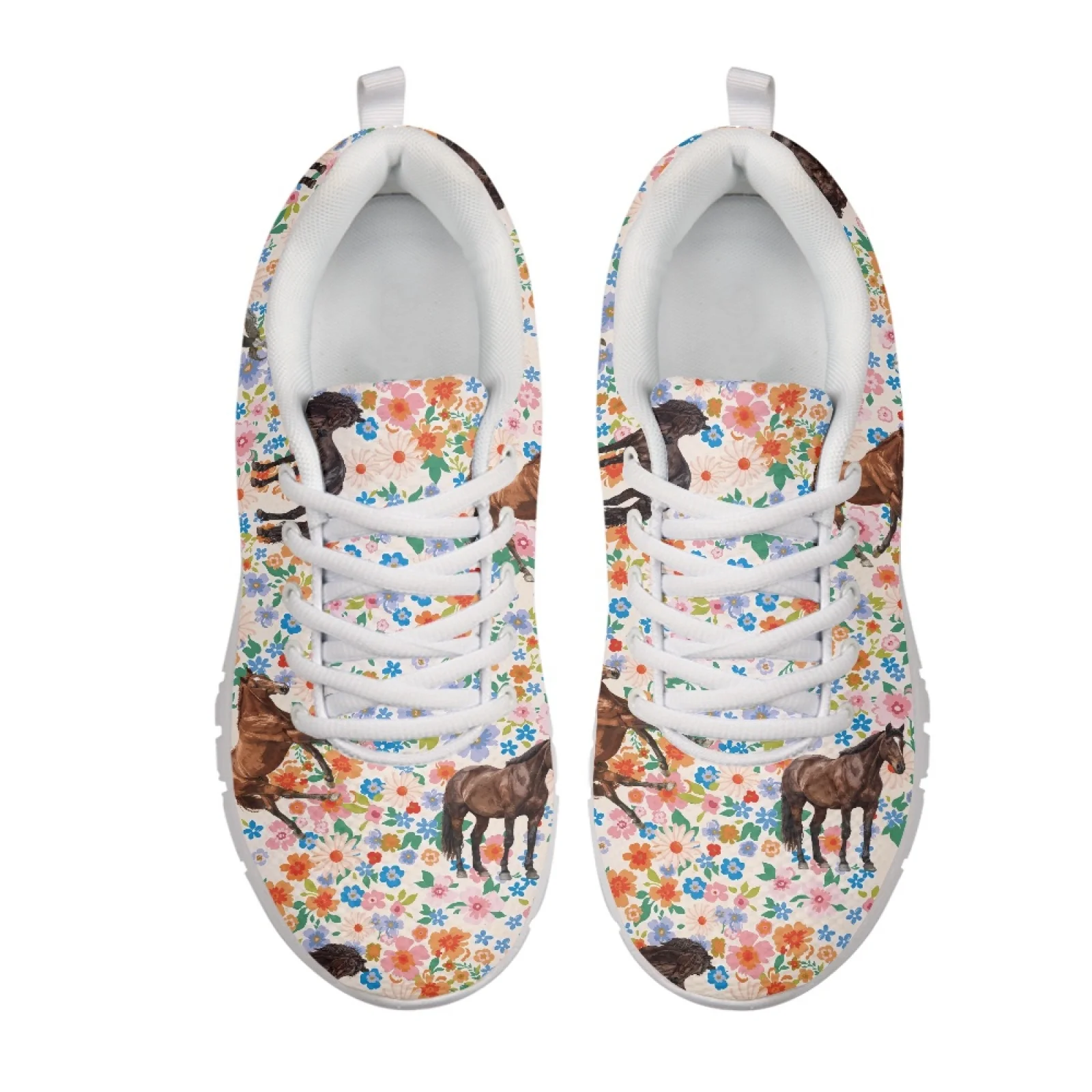 Coloranimal Horse and Flower Non-slip Sole Fitness Shoes for Womens Mesh & EVA Sole Women Running Shoes for Travel