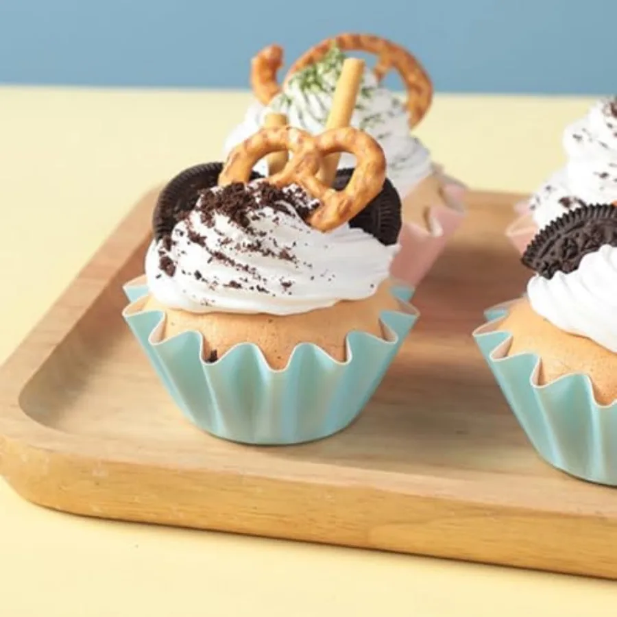 100 PCS Baking Cups Cupcake Liner Flared Brioche Standard Muffin Wrappers Greaseproof Coated Paper Cup for Wedding Birthday Hol