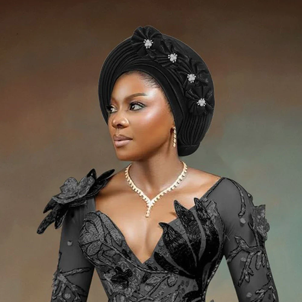 

Готовый цветочный тюрбан для женщин, мусульманский хиджаб, капот, африканский авто геле, головные уборы, нигерийский свадебный головной убор, мусульманский хиджаб