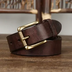 3.3CM Pure Cowhide High Quality Genuine Leather Belts for Men Women Brand Strap Male Brass Buckle Jeans Cowboy Luxury Designer