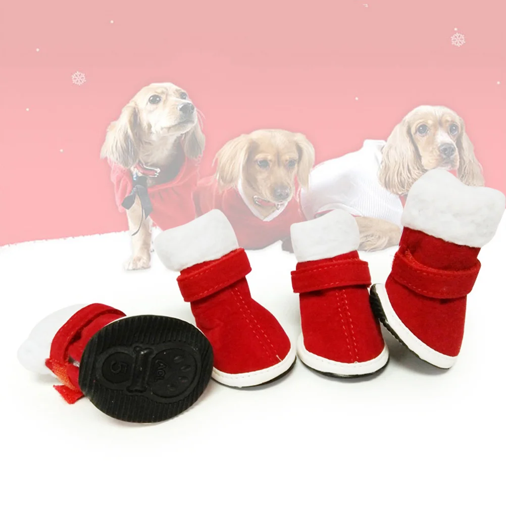 

4Pcs Pet Dog Boots Anti-Slip Windproof Waterproof Winter Shoes Soft Sole Paw Protection for Outdoor Winter Shoes