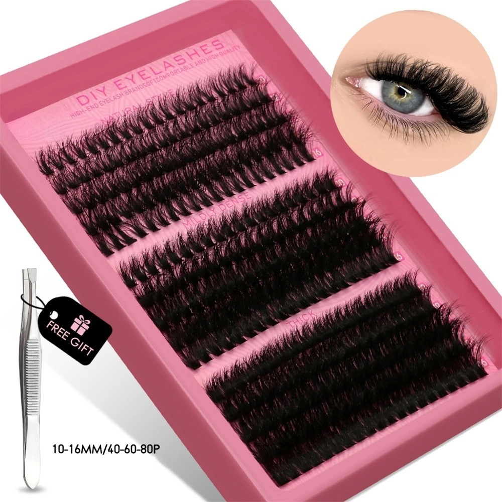 15Rows DIY 5D Fluffy Lash Clusters 60D/80D/100D Thick Eyelash Clusters Wispy Individual Lashes 10-18mm Cluster Eyelash Extension