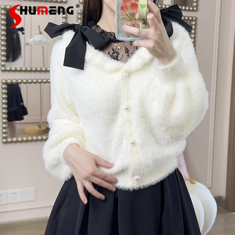 

2023 Autumn Winter New All-Match And Sweet Knitwear Princess Soft Sweater Lace Stitching Japanese Rojita V-neck Bottoming Shirt