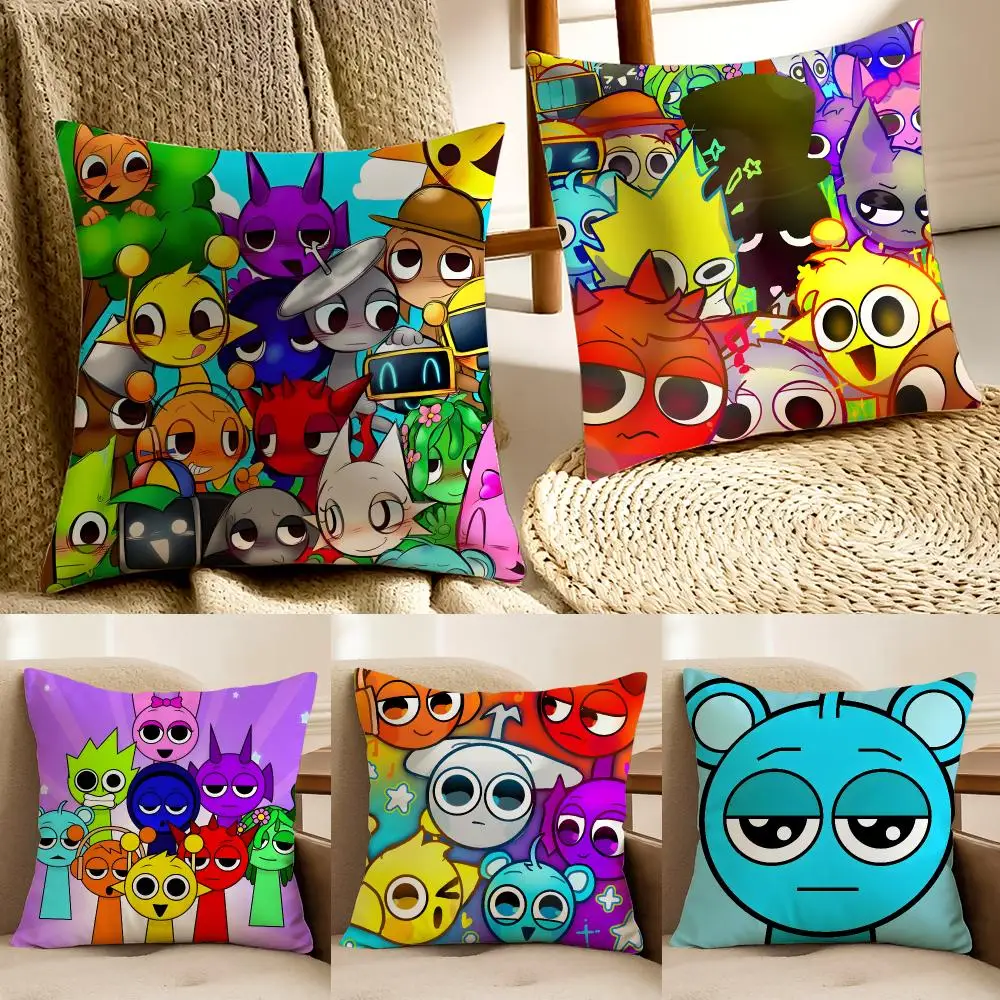 Vibrant Game S-Sprunki Cushion Cover Faux fur decorative Dark academia style Cat scratching post Rustic Spa pillow cover