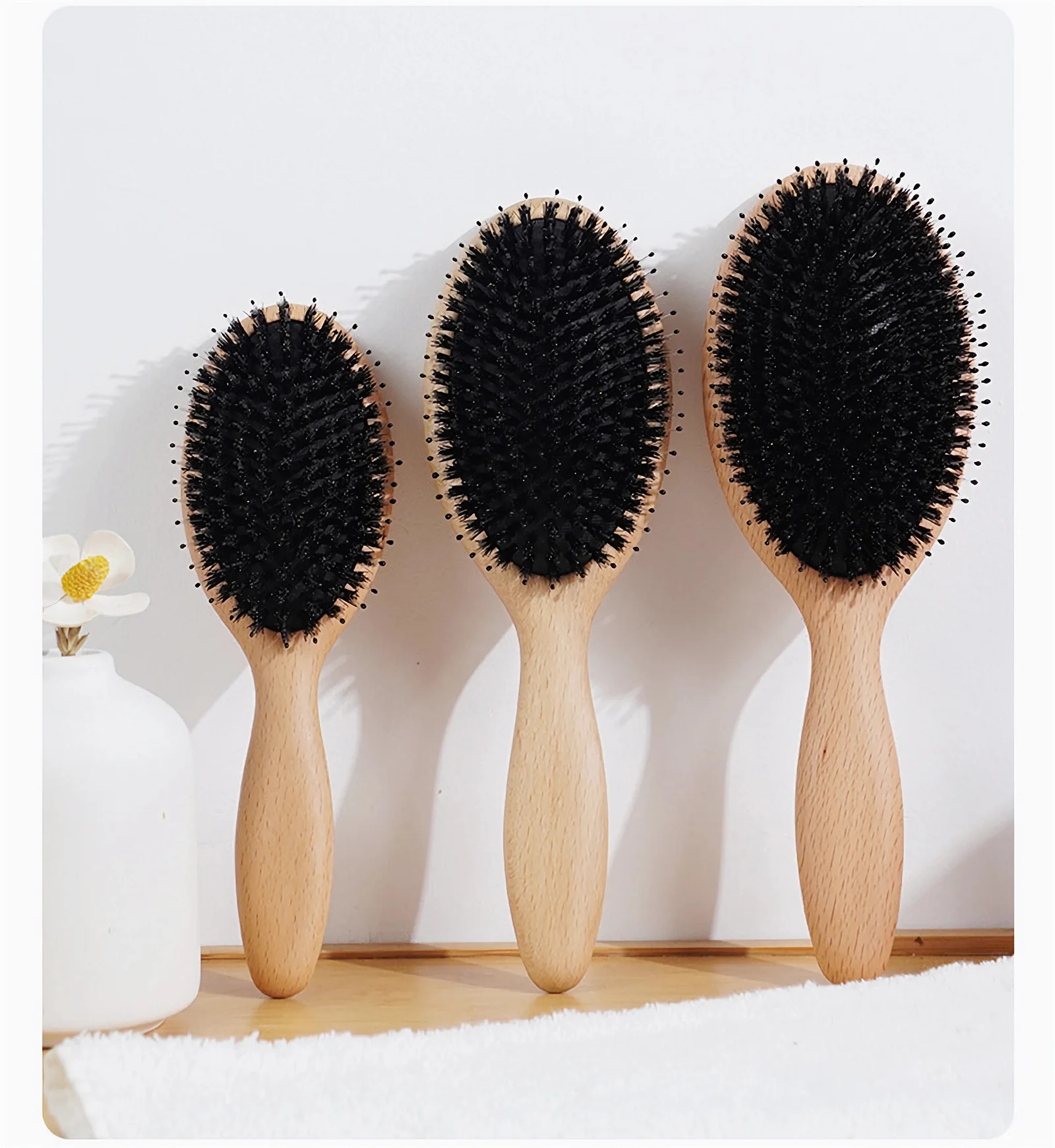 The Mixed Bristle Beech Wood Paddle Brush Airbag Scalp Massage Hair Styling Hairbrush For Woman Beauty Salon Barbershop Tools