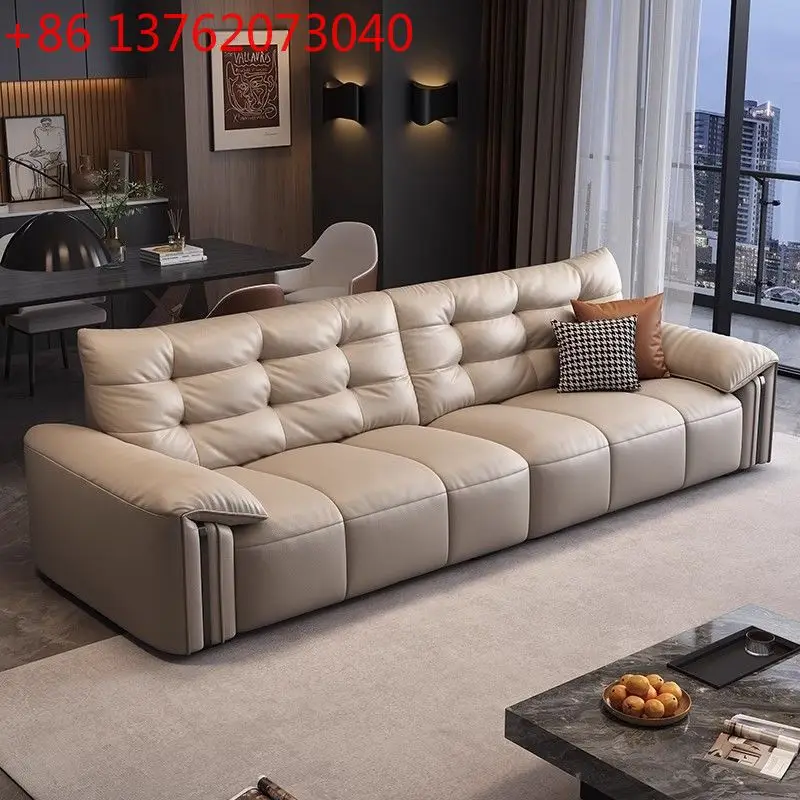 

Italian first-floor cowhide sofa living room small apartment simple modern straight row