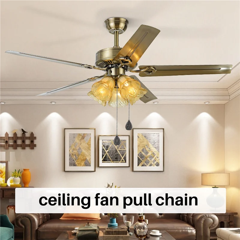 2Pcs Bronze Ceiling Fan Pull Chain Set, Decorative Fan Pull Chain Pendant Extension, Lighting & Fan Beaded Ball Fan Pull-ABYA