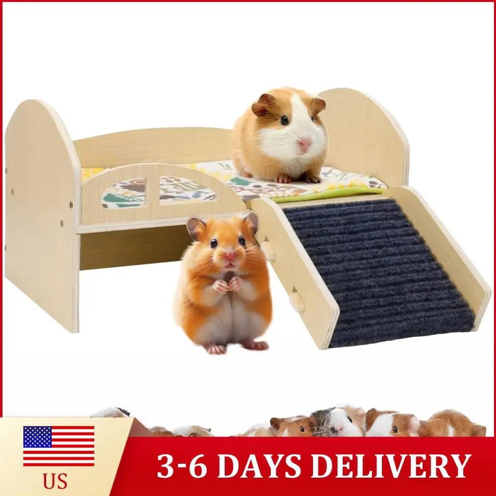 

Деревянная кровать-платформа для мелких животных, нескользящая, многоповерхностная, многоразовая, в виде замка, для морских свинок, хомяков, кроликов, шиншилл