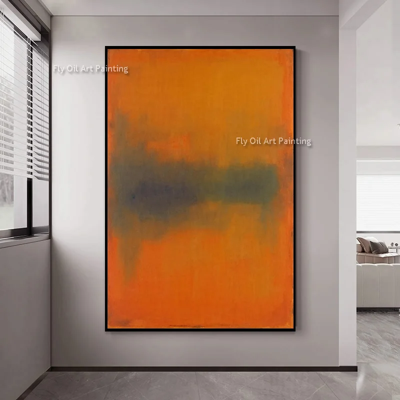 Hand‑Painted Mark Rothko Style Abstract Oil Painting, Warm Orange Muted Color Block Canvas Art, Modern Minimalist Wall Decor