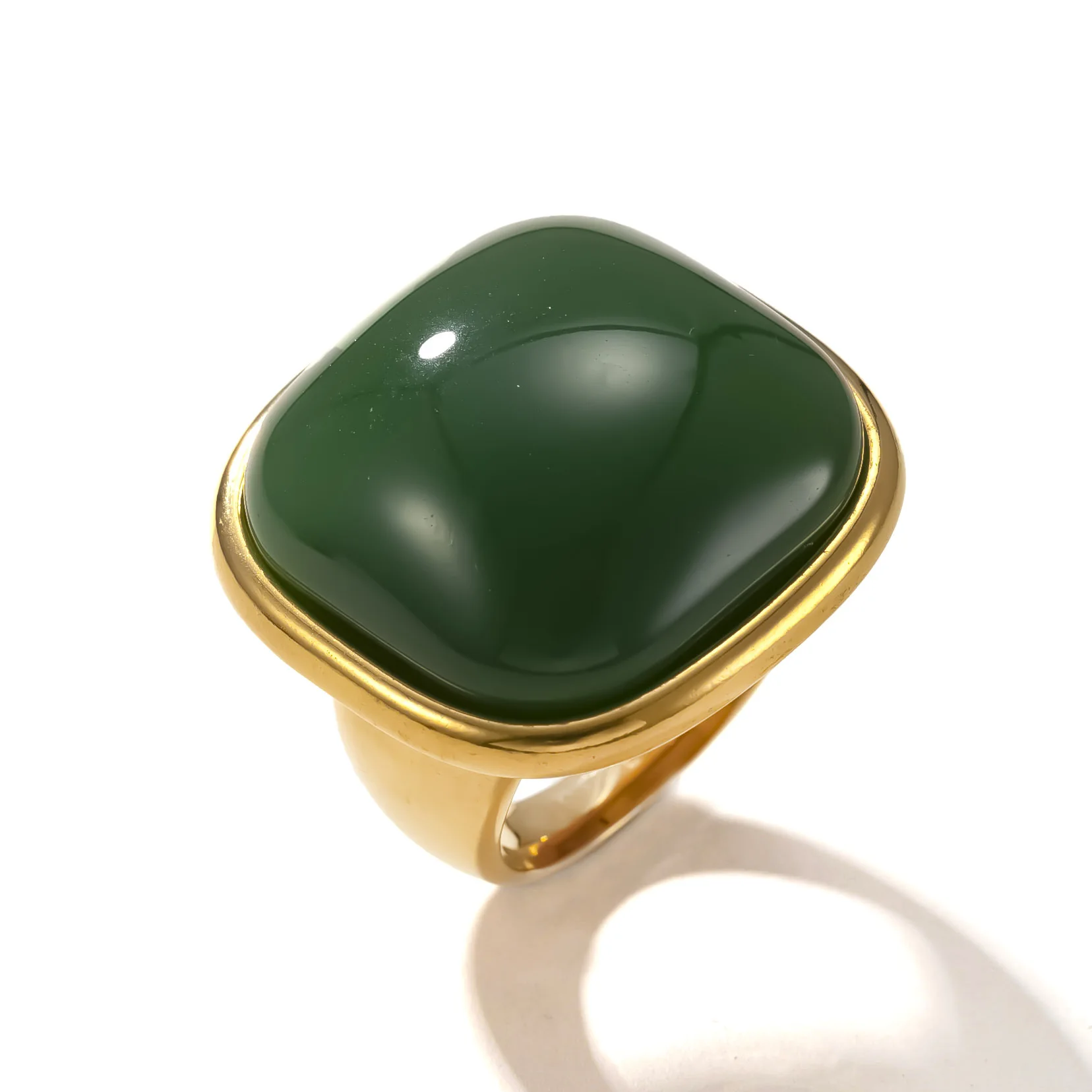 الأكثر مبيعا 18K مطلية بالذهب مربع الحجر الطبيعي يلقي الدائري ، الرجعية الفاخرة هندسية التيتانيوم الصلب مجوهرات للرجال النساء وتتسابق #6