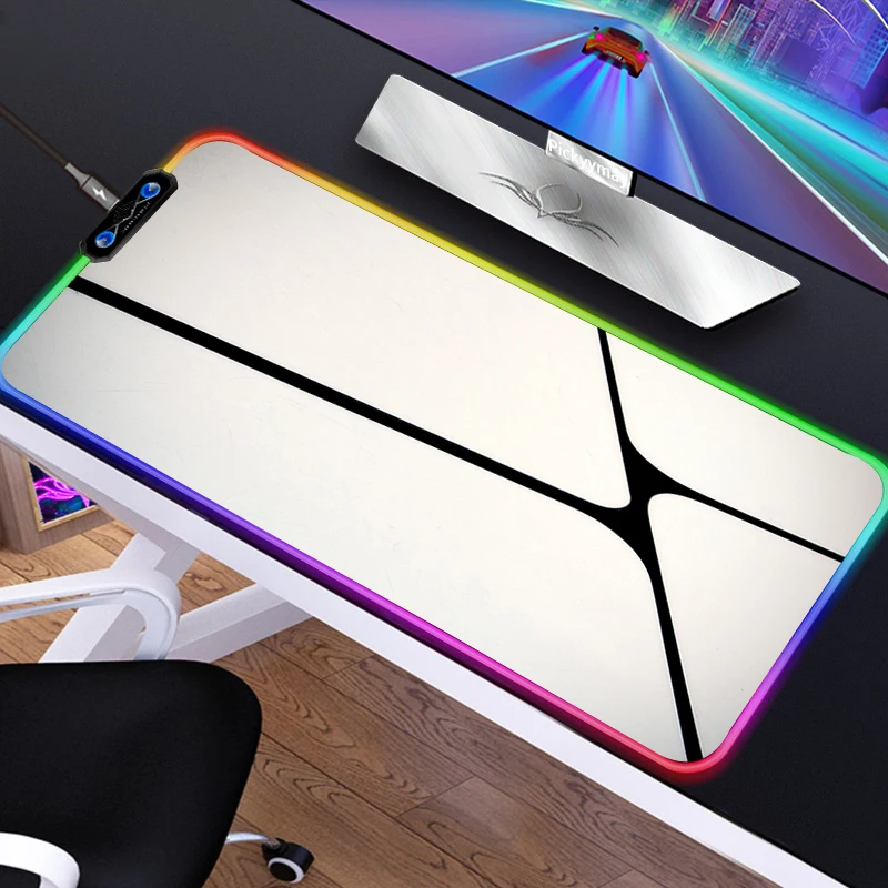 Black And White Mouse Pad Gamer Mouse Mat Simple Gaming Led Lights Mousepad Rgb Computer Accessories USB Table Pads Large Mats