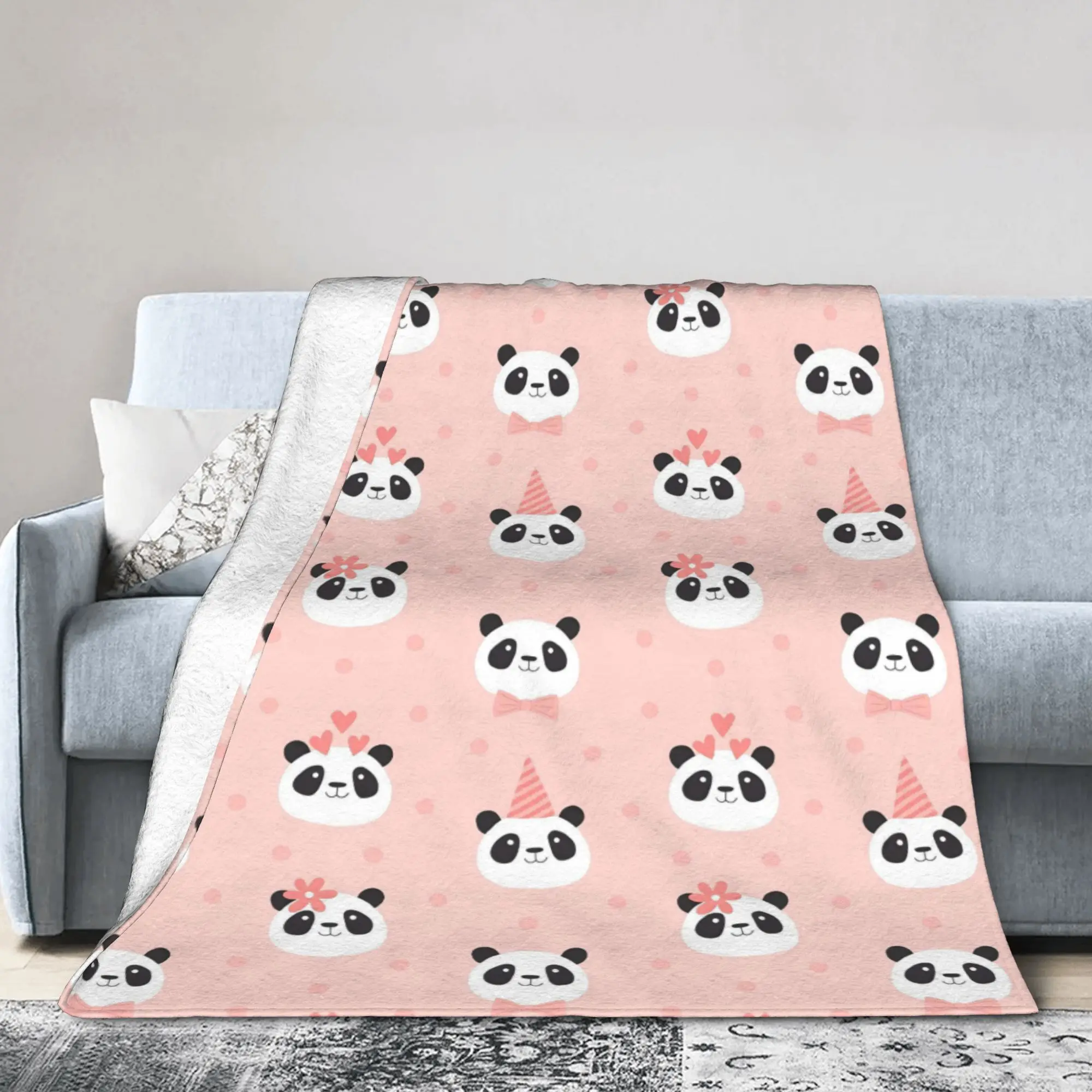 Pink Panda Animal Fleece Throw Blanket  Blanket for Sofa Couch Super Warm Bedding Throws