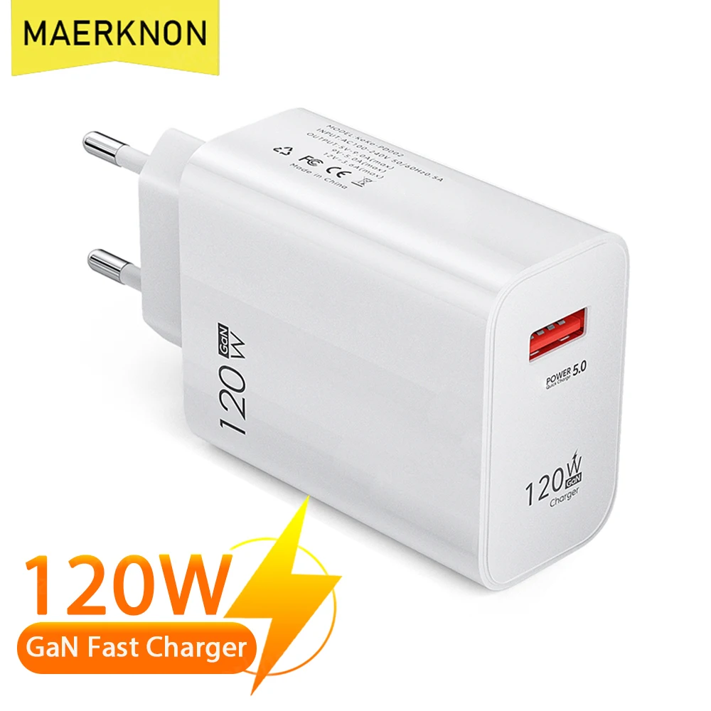 Caricabatterie USB GAN da 120W caricabatterie a ricarica rapida QC 5.0 per iPhone Xiaomi Huawei Samsung Realme Oneplus adattatore universale per