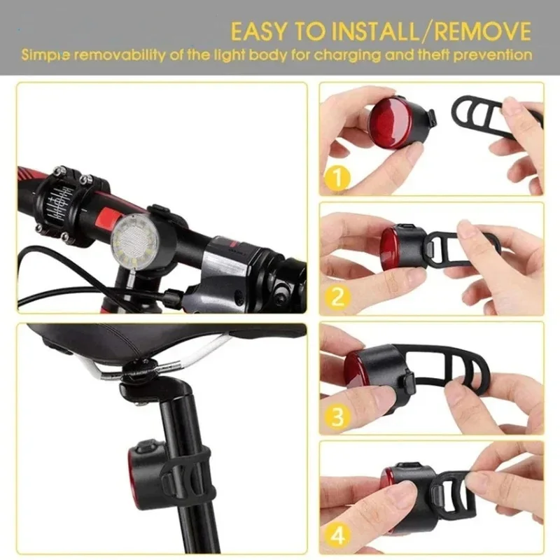 Bike Light Set USB Rechargeable LED Bike Headlight Taillights Night Riding Safety Warning Tail Light Bicycle Front Rear Lamps