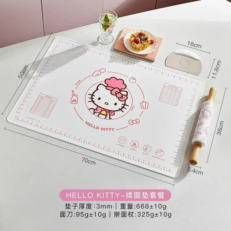 Sanrios My Melody Cartoon Silicone Kneading Mat Anime Kawaii Hellokitty Food Grade Thickened Baking Mat Rolling Pin Dough Cutter