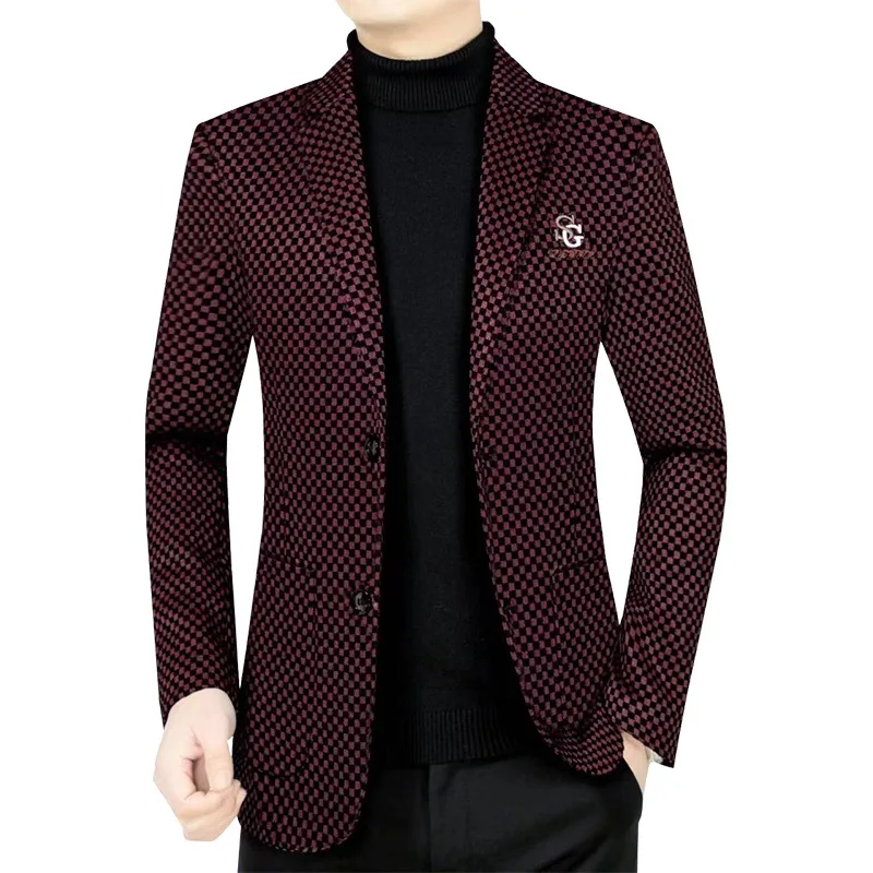 Men Houndstooth Blazers Business Casual Suits Jackets Korean Design Blazers Coats New Spring Autumn Slim Blazers Men Clothing