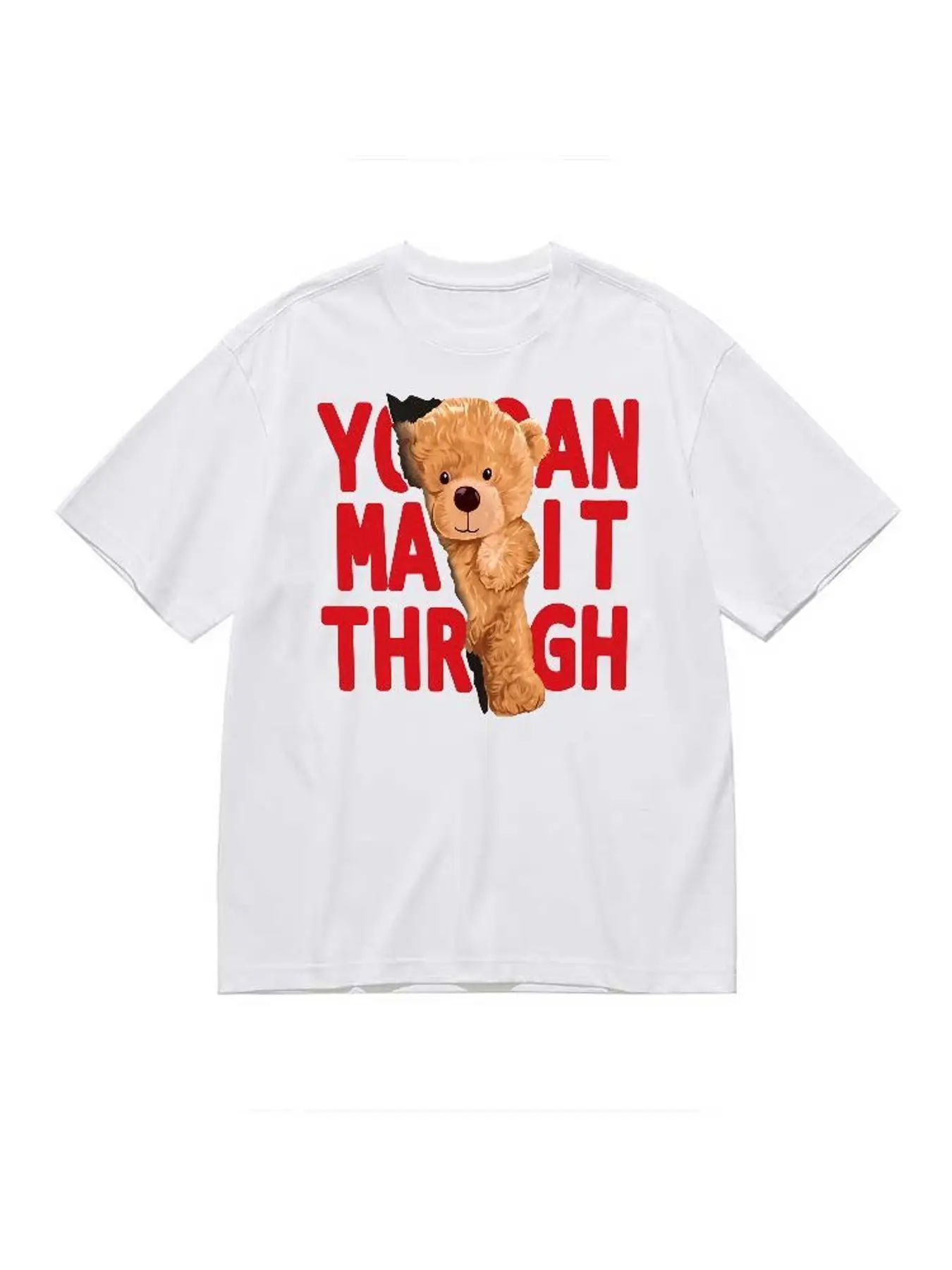 Cute Teddy Bear You Can Make It Through Graphic T Shirt Women Fashion Stretchy Plus Size Short Sleeve Casual Soft Tee Tops view 2