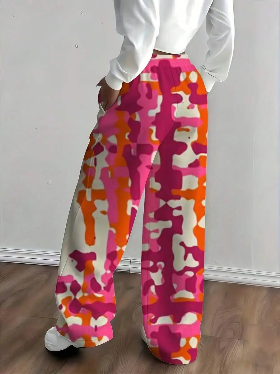 

Colorful Abstract Print Women Wide Leg Pants Elastic Waist Loose Fit Casual Sweatpants Streetwear