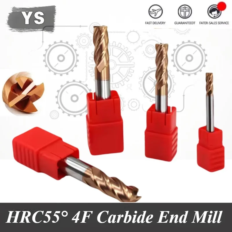 

HRC55 4-флейтовая фреза из сплава с ЧПУ, твердосплавное покрытие из вольфрамовой стали, плоская концевая фреза для механической обработки с ЧПУ, концевые фрезы, инструменты
