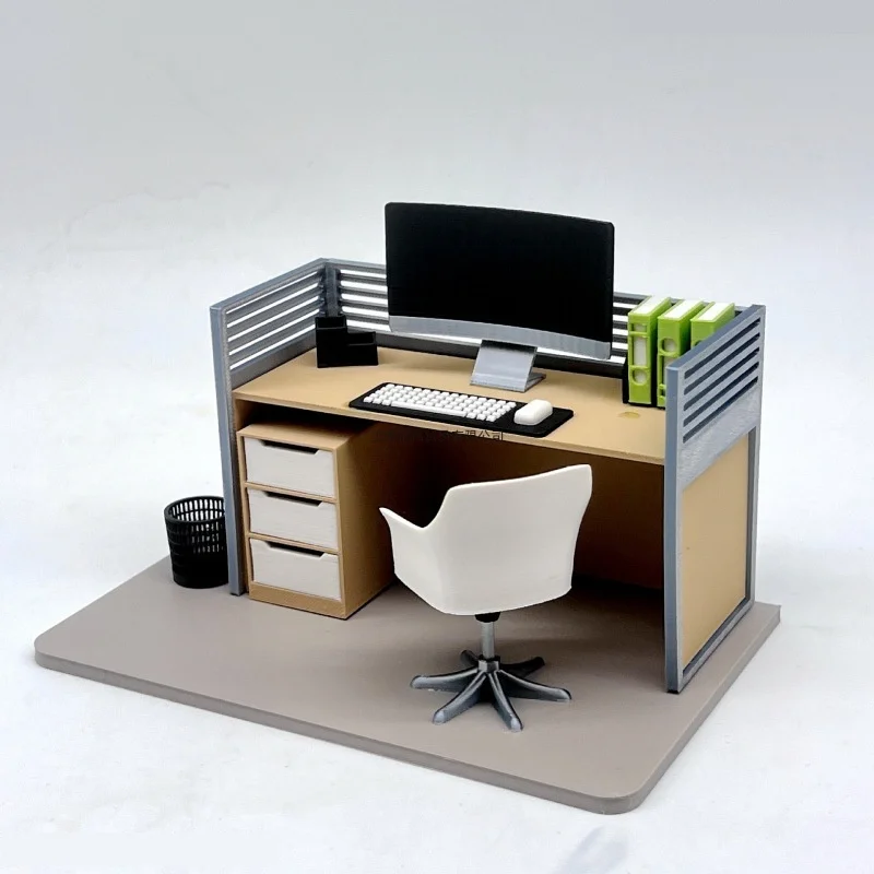 1/12 Scale Miniature Office Scene Model: Filing Cabinet Computer Desk And Chair Set Dollhouse Work Scene Home Decor Ornament