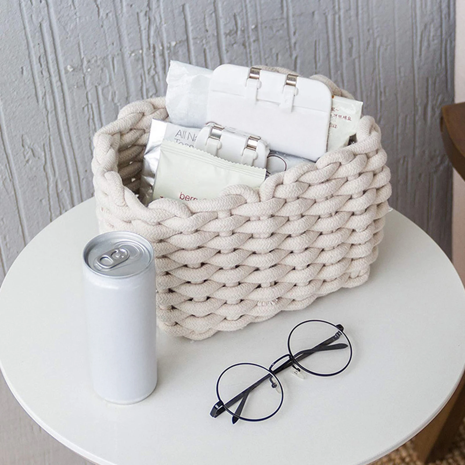 

2pcs Storage Baskets Cloth Woven Bedroom Household Decor Organizer Case Key Snacks Desktop Sundries Cosmetics Deposit Tidy Box
