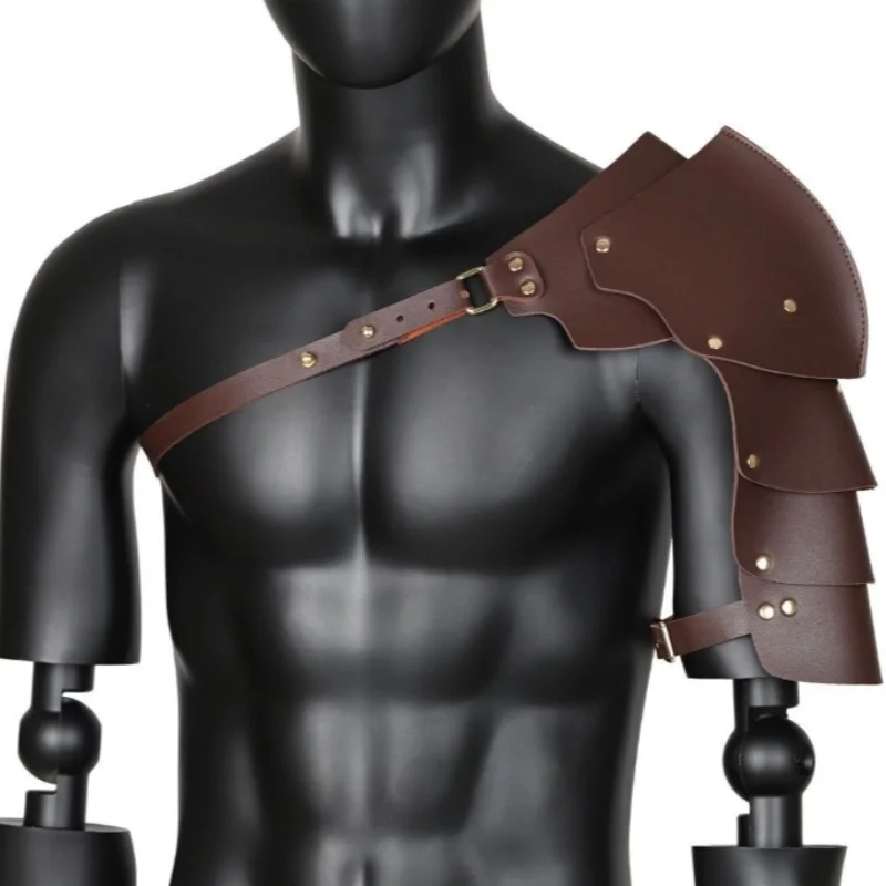 

Medieval Shoulder Pauldron Adjustable Black Buckle Steampunk PU Leather Shoulder Armors Cover Cape Live Show DJ Club Men Costume