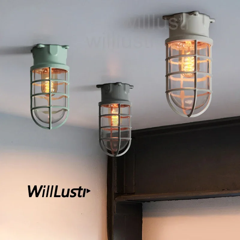 

willlustr Macaron color metal ceiling lamp vintage wrought iron light loft America industry lighting dock glass shade light