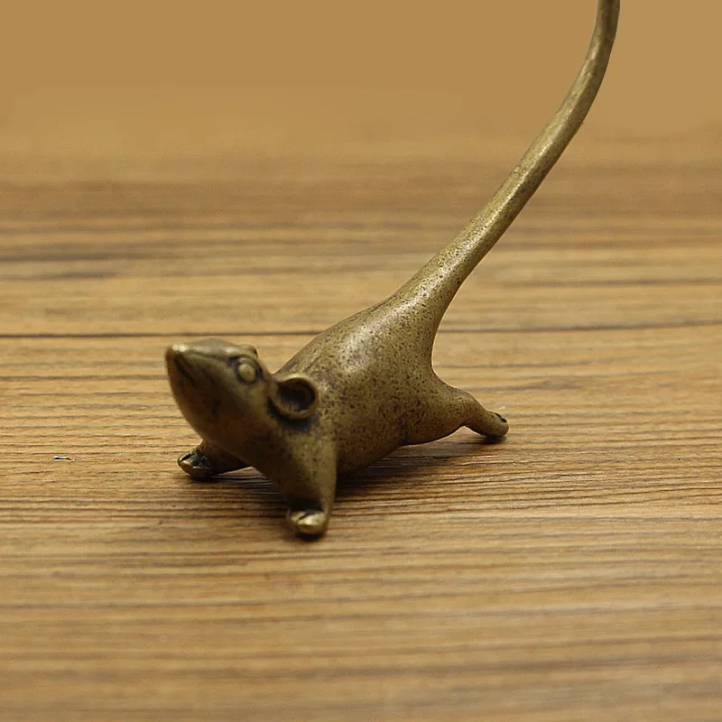 Creative Retro Brass Long Tail Mouse Metal Figurine Souvenir Home Accessories Living Room Decoration Accessoires Miniatures