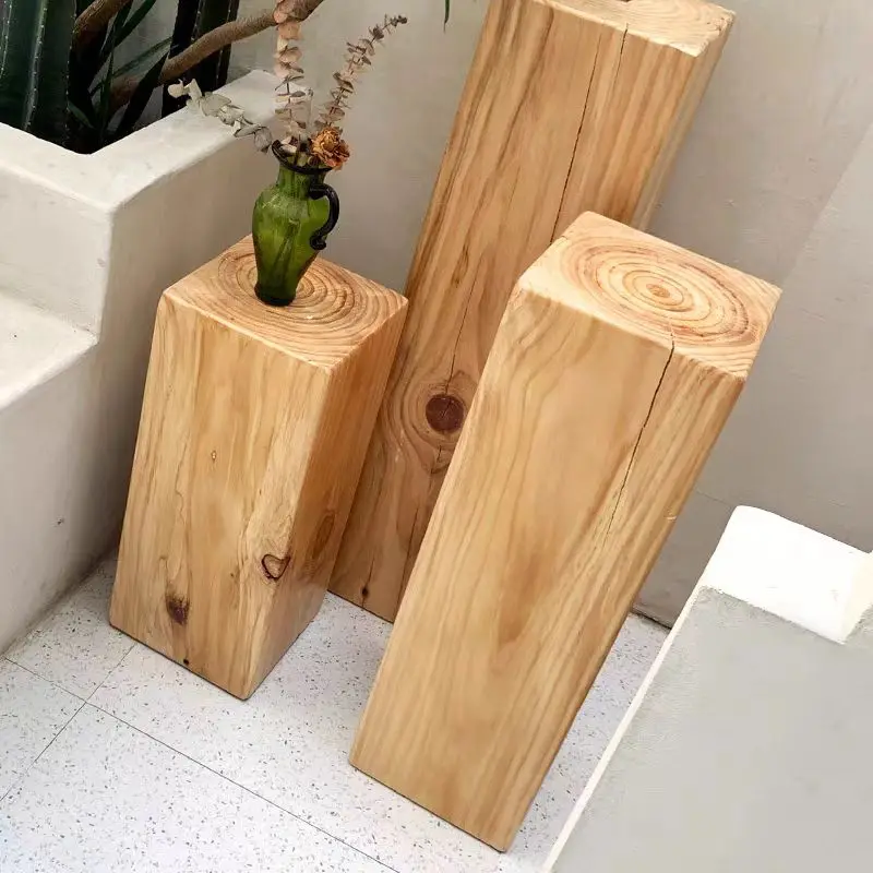 

Log Color Wood Pier Root Carving Stool Retro Style Square Bed And Breakfast Hotel Entrance Ornament Flower Stand Art Wabi Sandy