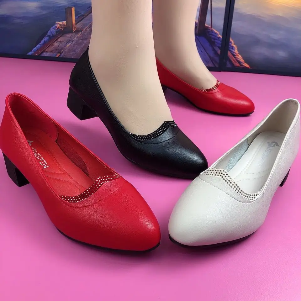Woman Pumps Red Formal Moccasins Shoes for Women Chunky Heels Block Heel Designer Luxury Comfortable 2025 Fashion Elegant Style