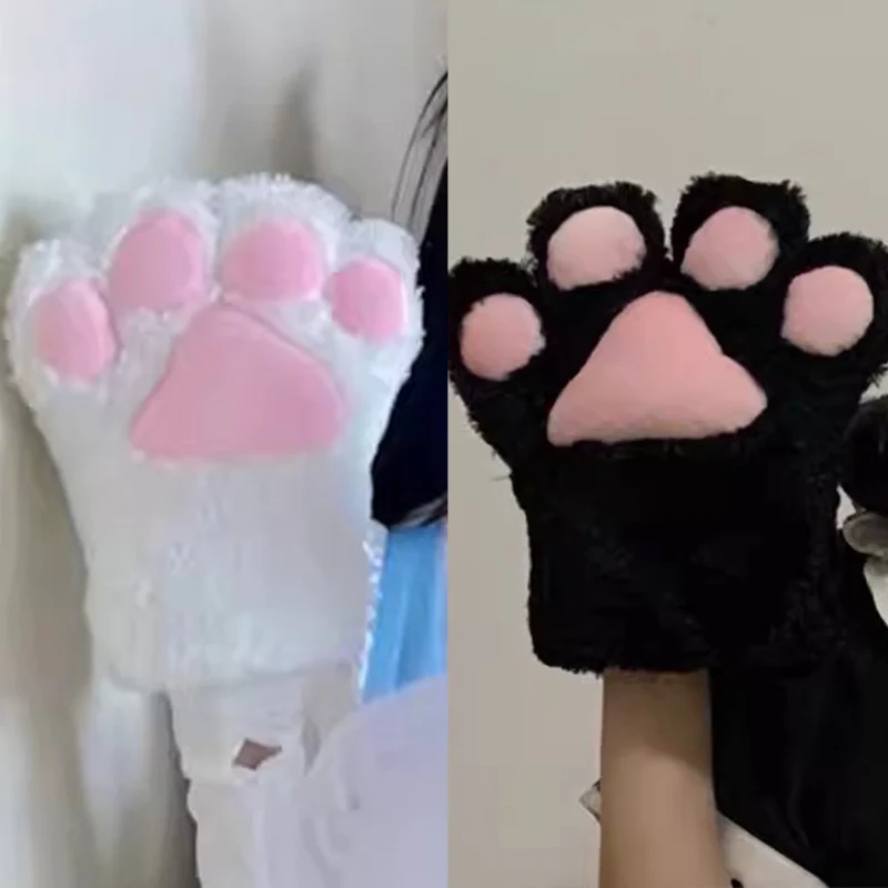 

Women Cartoon Cat Claw Gloves Thicken Fingerless Plush Bears Warm Cute Thick Fleece Bear Paw Fingers Half Winter Mittens Gloves