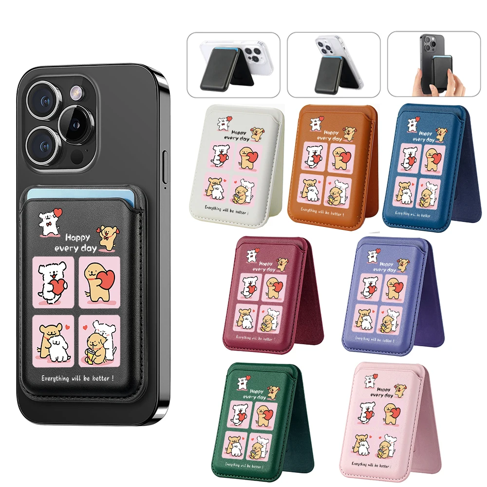

Модернизированный кошелек Cute Love Heart line Dog, скрытая подставка для iPhone 16, 15, 14, 13 Pro, сумка для карт для щенка, чехол