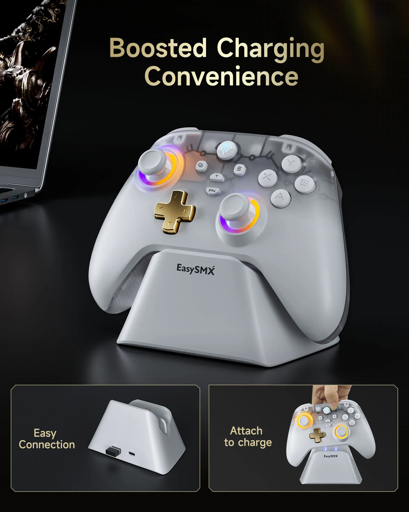 EasySMX D05 Wireless Gamepad für Nintendo Switch PC mit Ladestation RGB Hall Effect Joysticks Game Controller für Windows – Detail 19