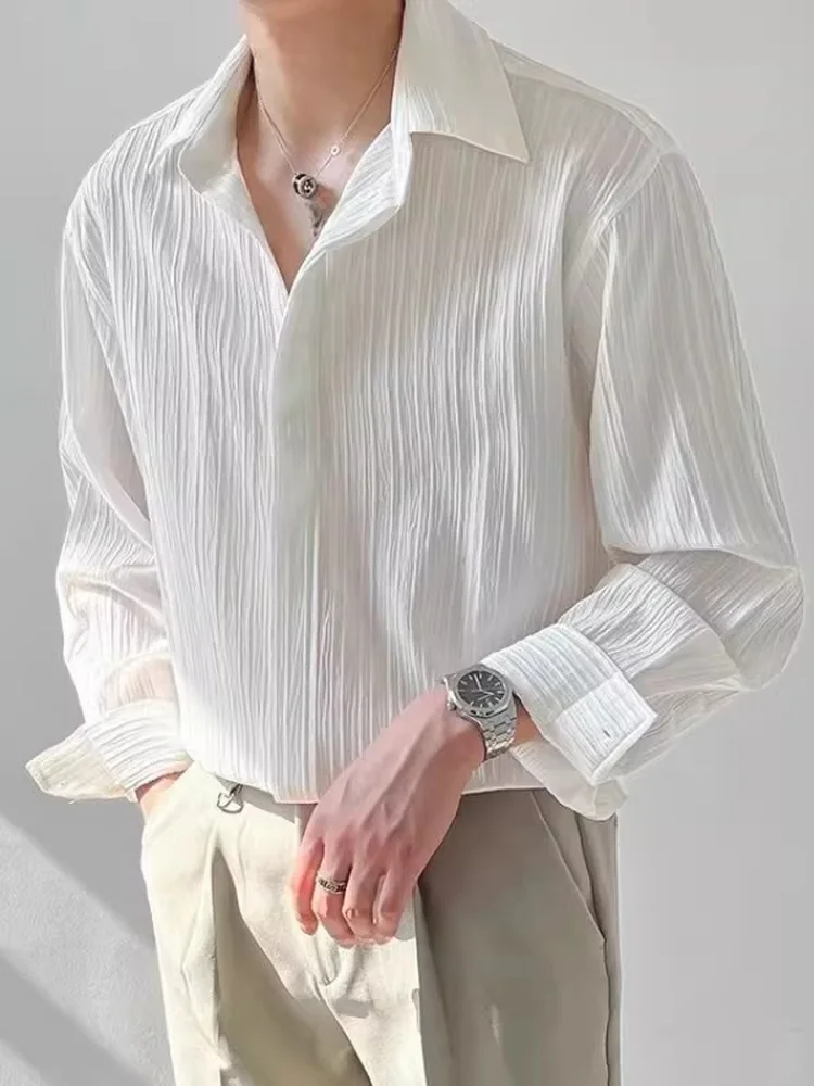 

Summer Thin Men's Long Sleeve Shirt Casual Loose Fashion Korean Style Wrinkles Sensation Trendy Handsome Loose Casual Top