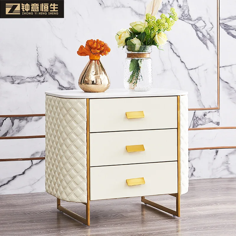 YJQ three-pump fingerprint lock bedside table rock slab modern simple all-solid wood high-end bedroom bedside table