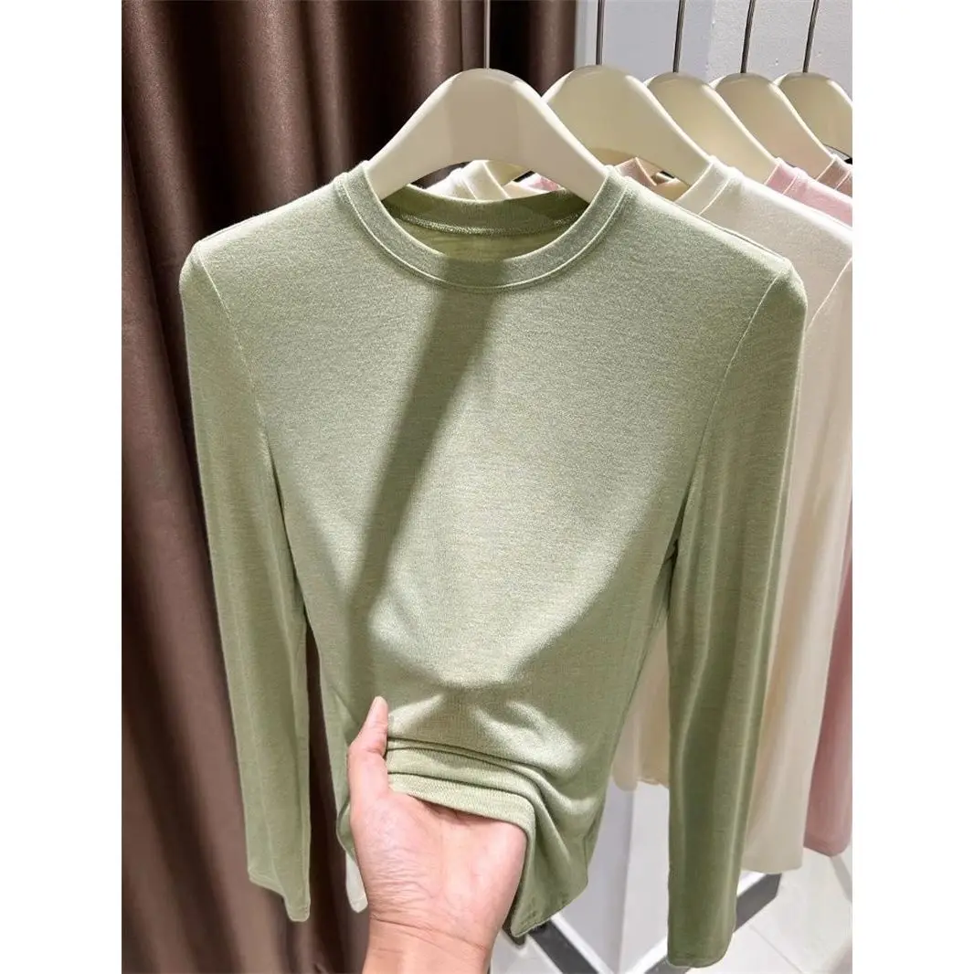 Pink round Neck Modal Base Shirt Women's Long Sleeve T-Shirt Spring New Style Korean Version Slim Fit Pure Color Commute Style