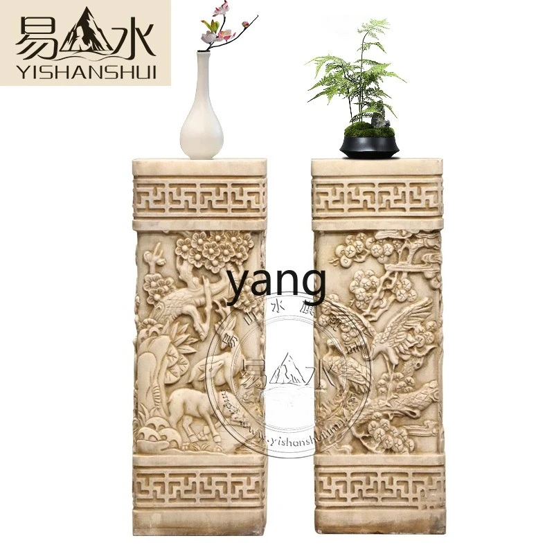 Lmm Horse Stable Pillar White Jade Antique Imitation Courtyard Indoor and Outdoor Flower Pot Base Cloud Pillar