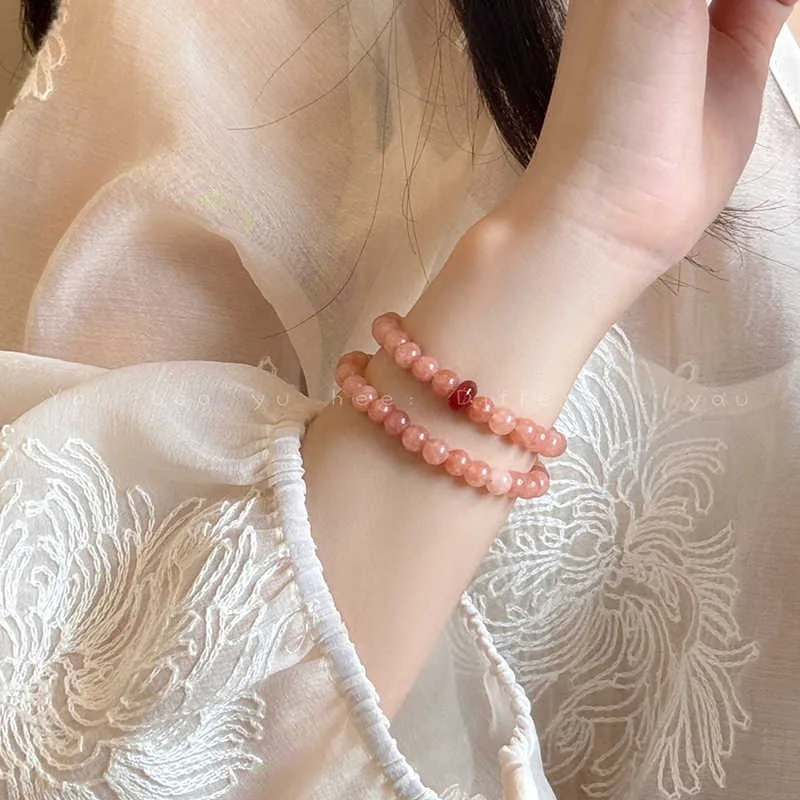 Natural Sunstone Double Circle Agate Stackable Beaded Bracelet