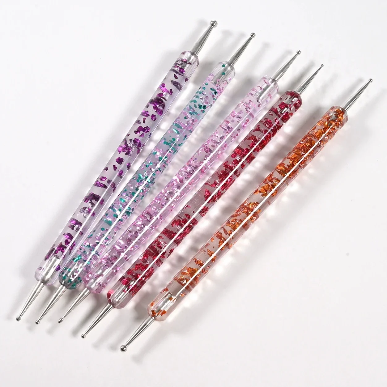 

5-Piece Double-Ended Nail Art Dotting Pen Set, Acrylic Transparent Handle Dotting Tool for Nail Painting