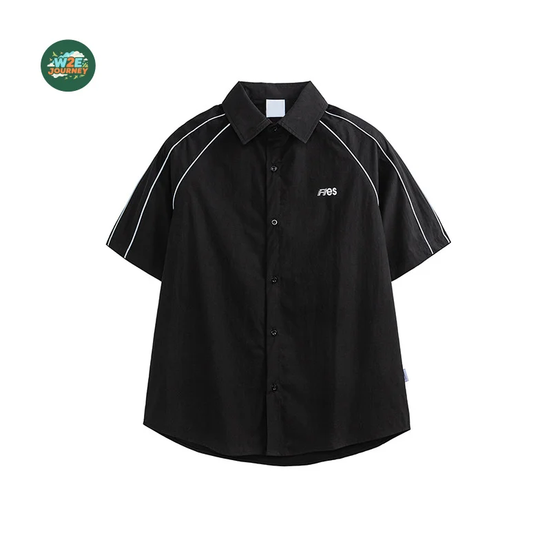 W2EJOURNEY Kemeja Lengan Pendek Universitas Longgar Kasual Bergaris Merek Mewah High Street Musim Panas Kualitas Terbaik Ukuran AS UE untuk Pria