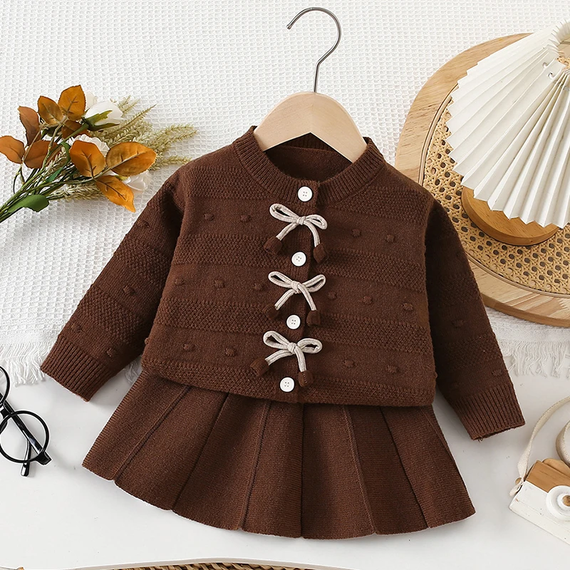 2025 New Autumn Winter 2-6Yrs Baby Girls Clothing Set Long Sleeved Knitted Cardigan+Short Skirt Kids Knitted Clothing Suit