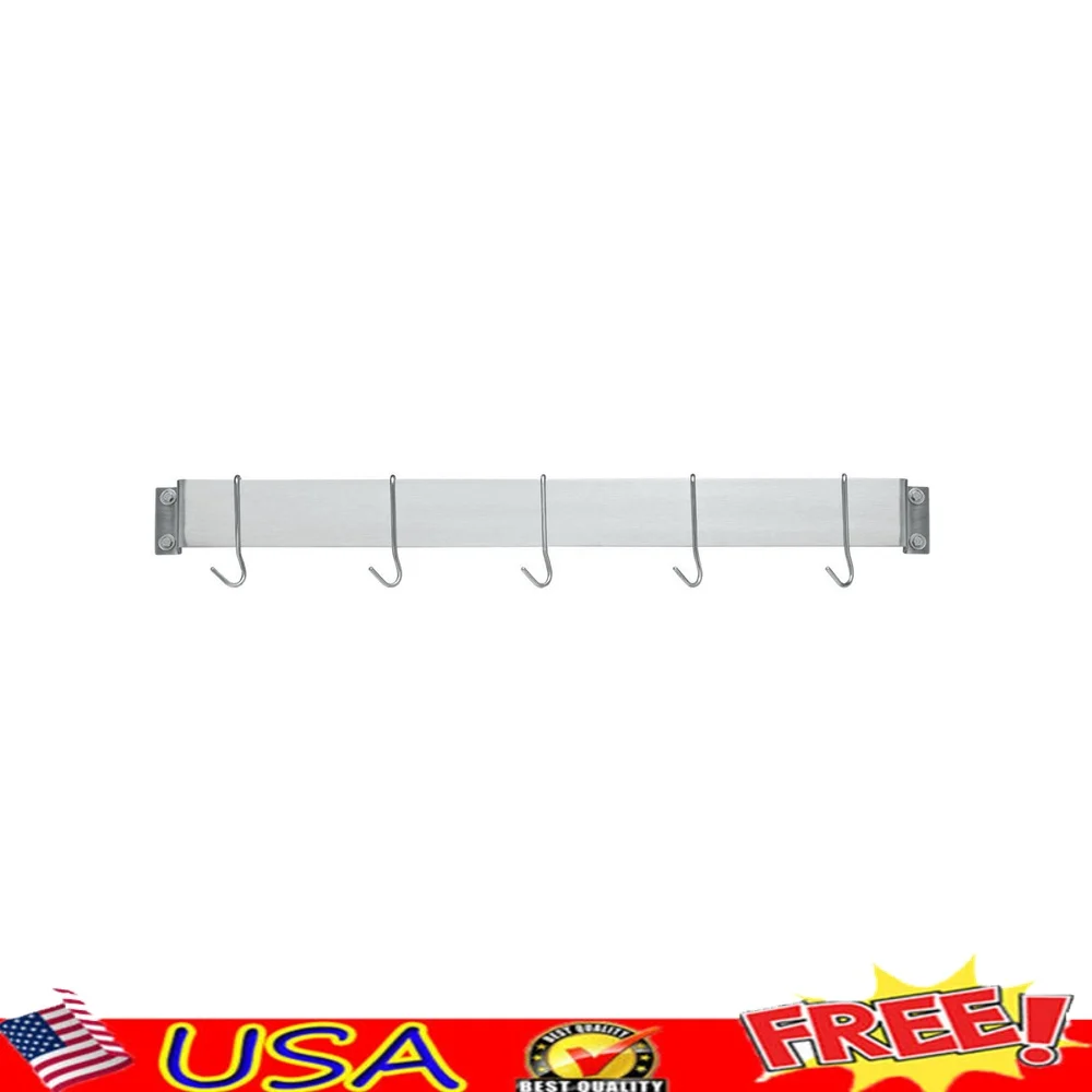 Estante de pared para barra de 33 pulgadas, almacenamiento de utensilios de cocina montado en la pared de acero inoxidable, diseño elegante, ganchos universales para ollas, Idea de regalo para cocina