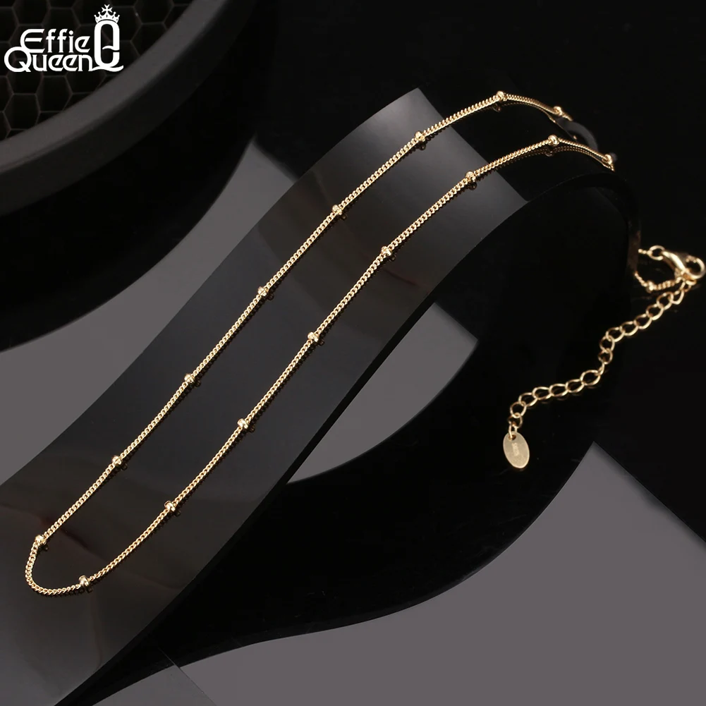 Effie Queen 14K Gold 925 Sterling Silver Cable Chain Necklace with 2.0mm Ball Beads for Women Necklace Anniversary Jewelry SC65