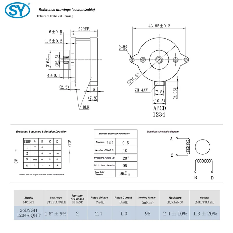 Round Pancake Gear Stepper Motor, 36 Frame Hybrid Extruder Motor for Voron 3D Printer
